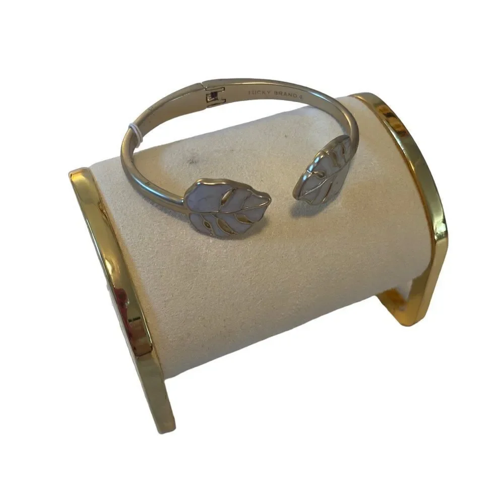 Enamel Monstera Leaf Hinge Cuff Bracelet.
